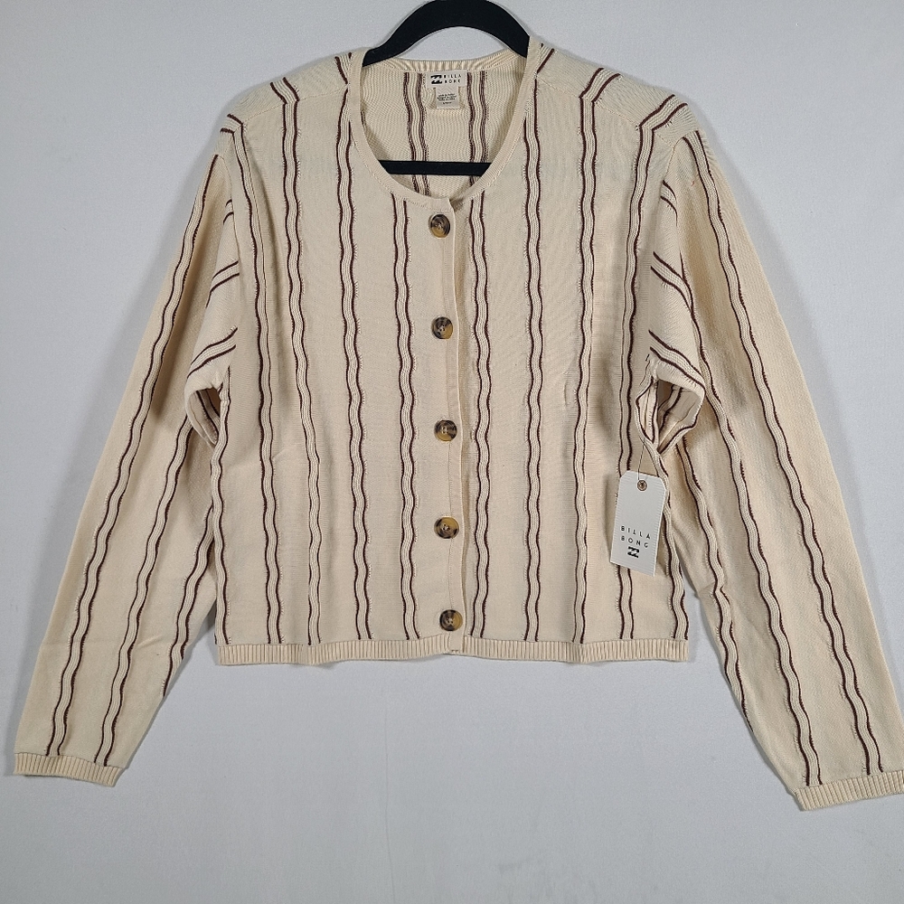 NWT Billabong Heat Waver Women's Knit Cardigan Cream Brown Button Sz S